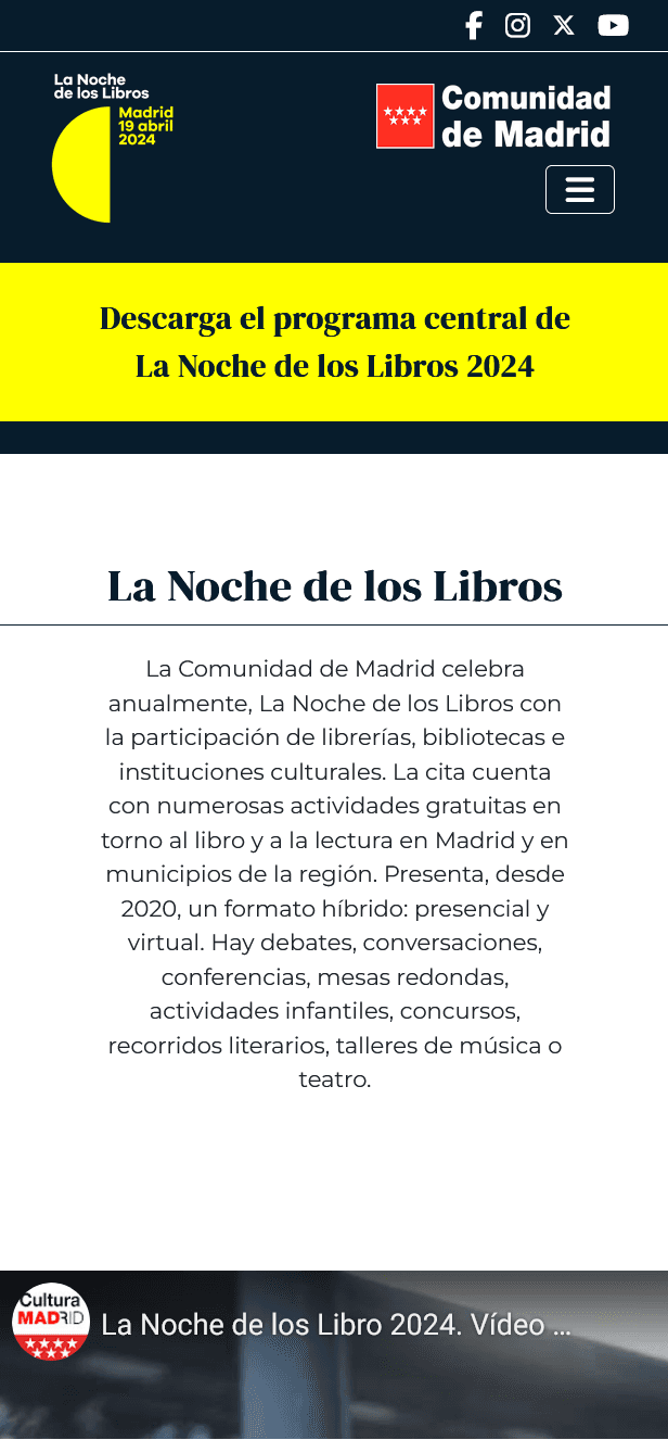 Original La Noche de los Libros mobile homepage from 2024