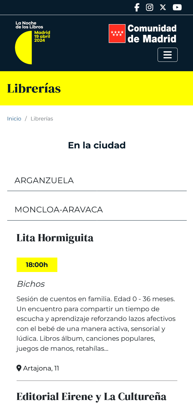 Original La Noche de los Libros mobile bookstores page from 2024