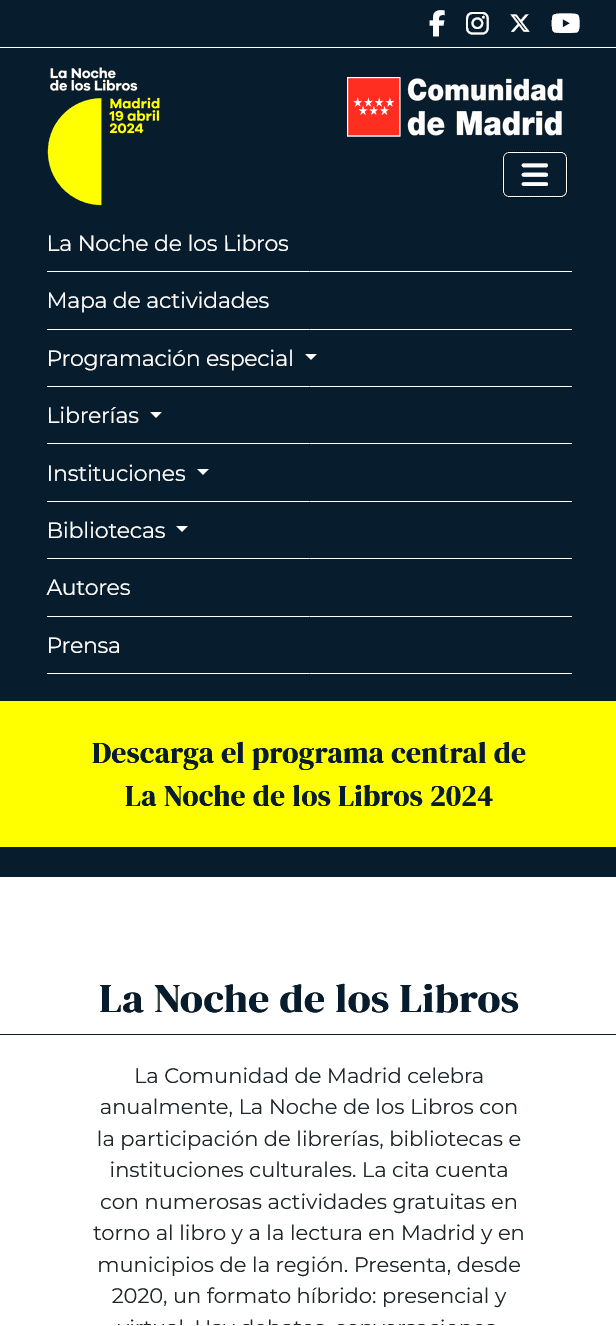 Original La Noche de los Libros mobile menu from 2024