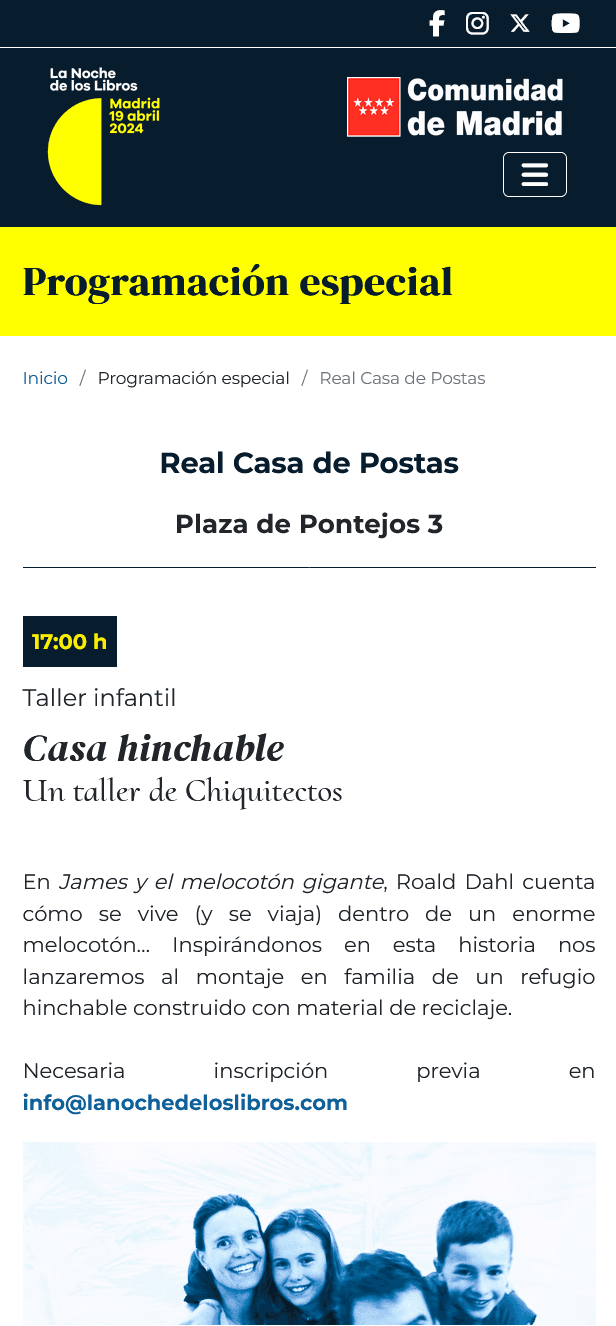 Original La Noche de los Libros mobile special events page from 2024
