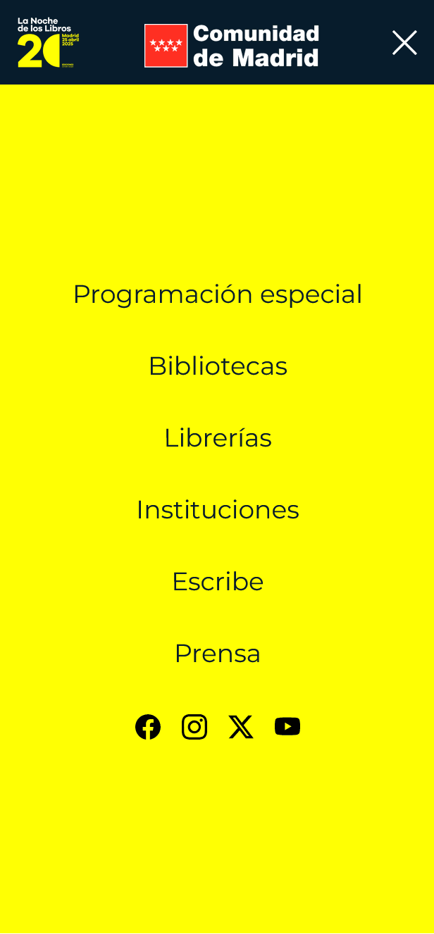 Redesigned La Noche de los Libros mobile menu from 2025