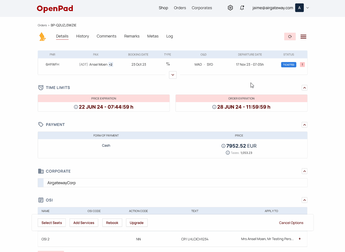 OpenPad order view
