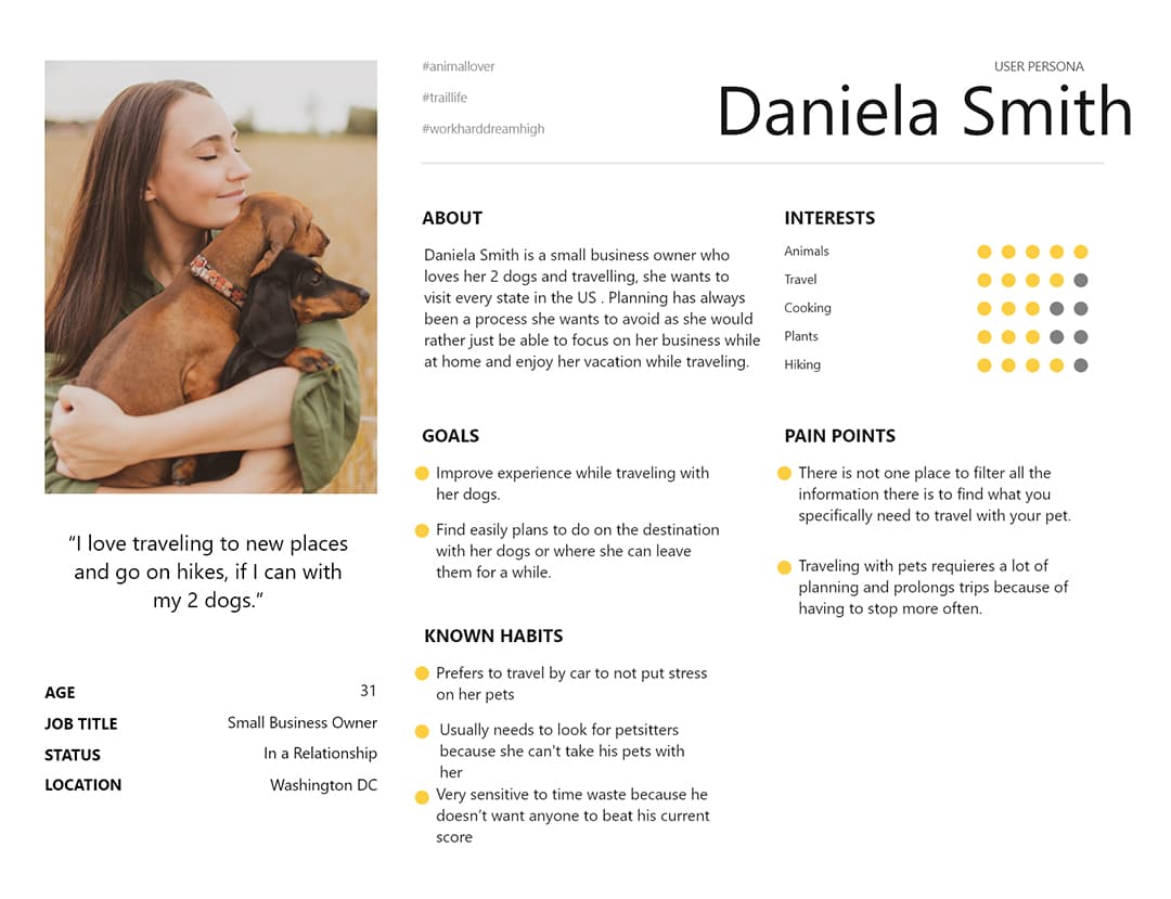 user persona details for Pravel research
