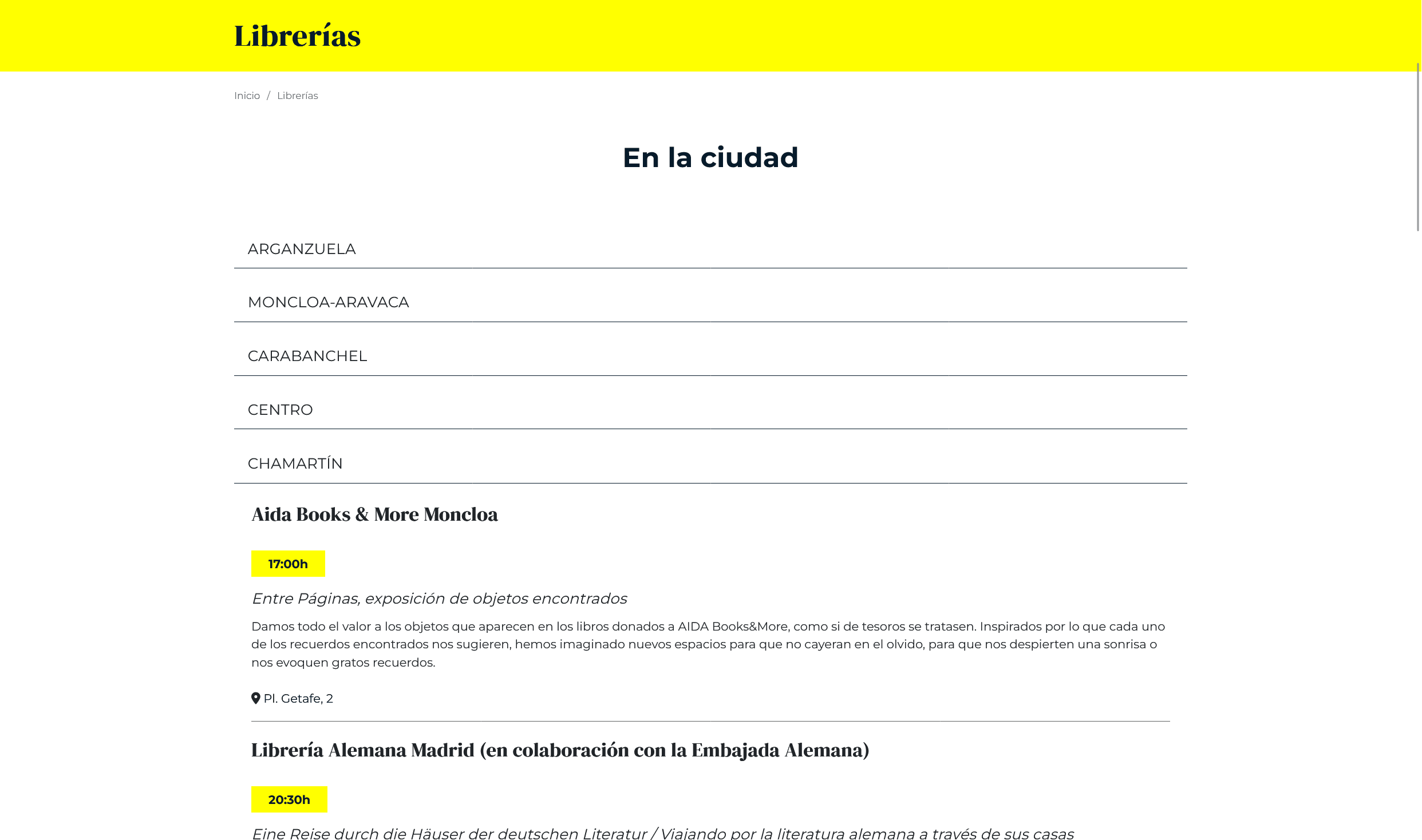 Original La Noche de los Libros design Libreries page from 2024