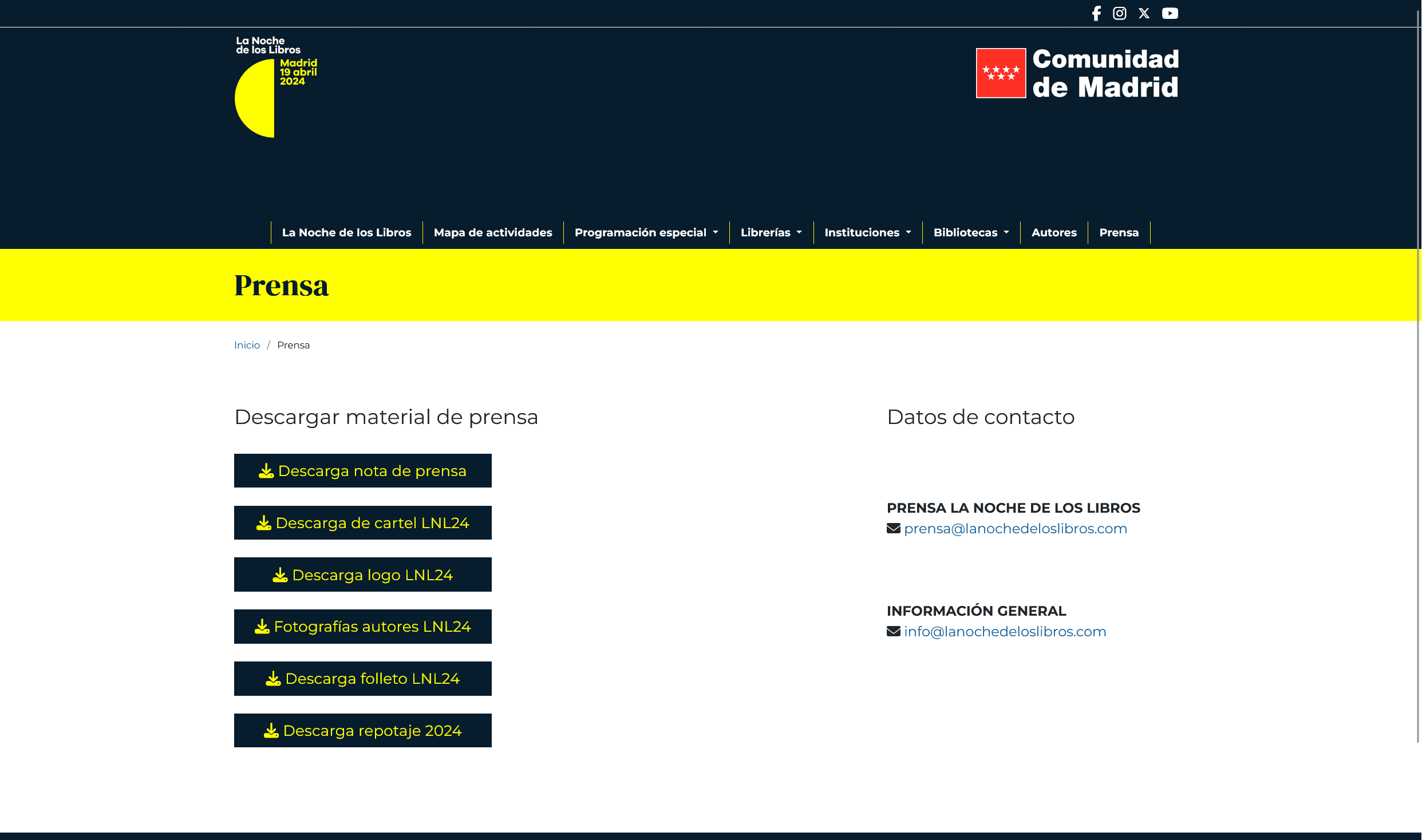 Original La Noche de los Libros design Press page from 2024