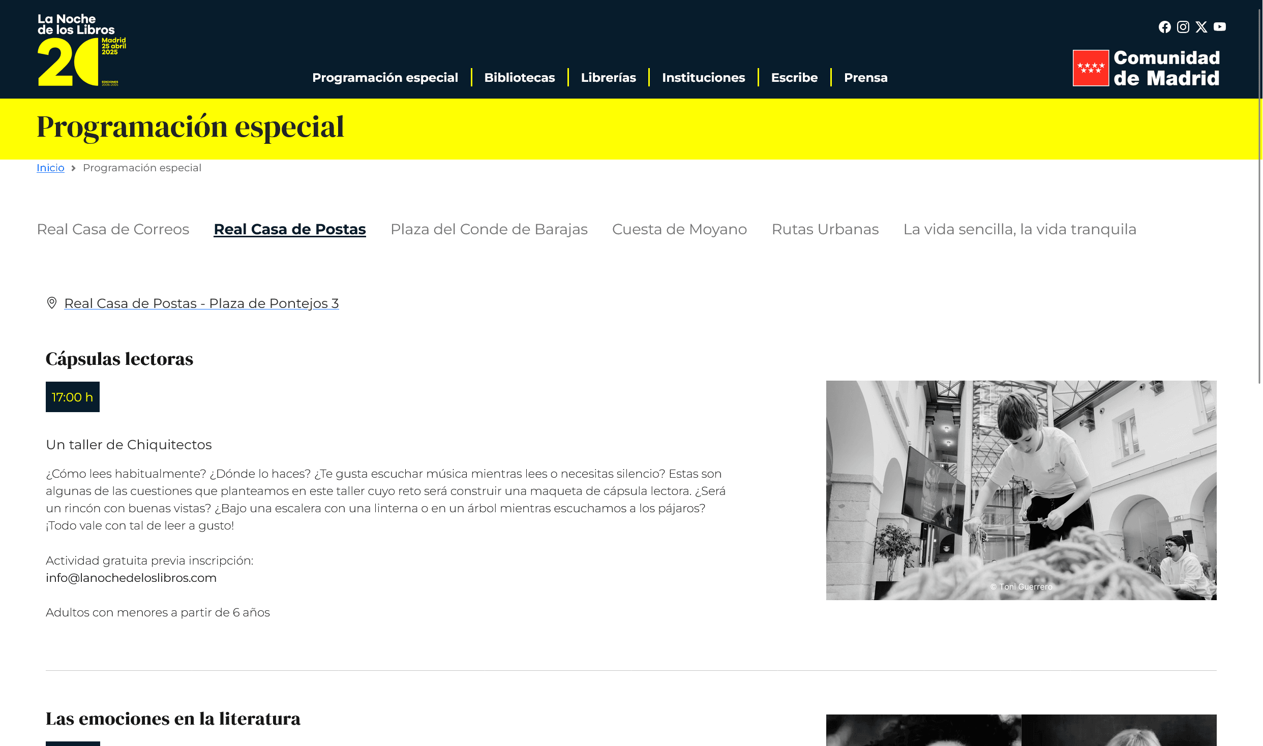 Redesigned La Noche de los Libros Special events page from 2025