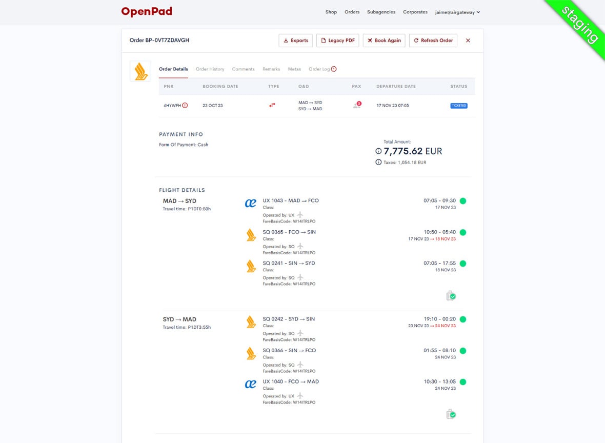 OpenPad old order view