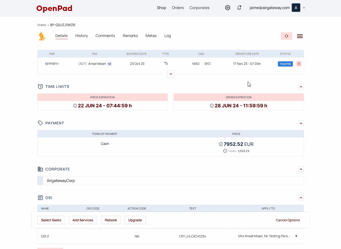 OpenPad order view'